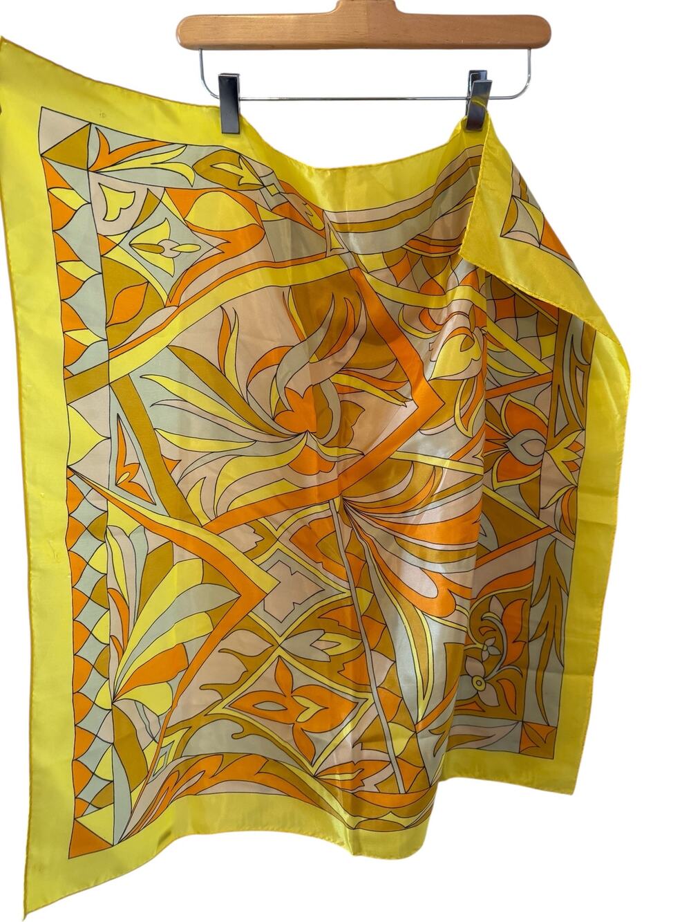 Vintage 70s Mod Abstract Print Scarf Yellow Orange Mustard
